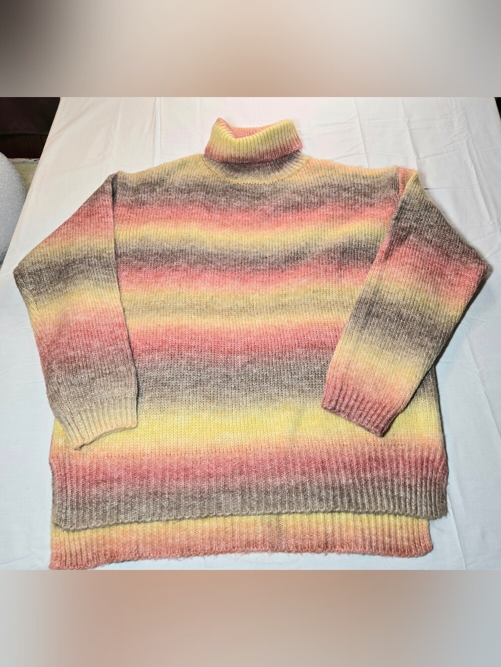Mittoshop Pastel Rainbow Striped Wool Blend Mock Neck Sweater Size S
